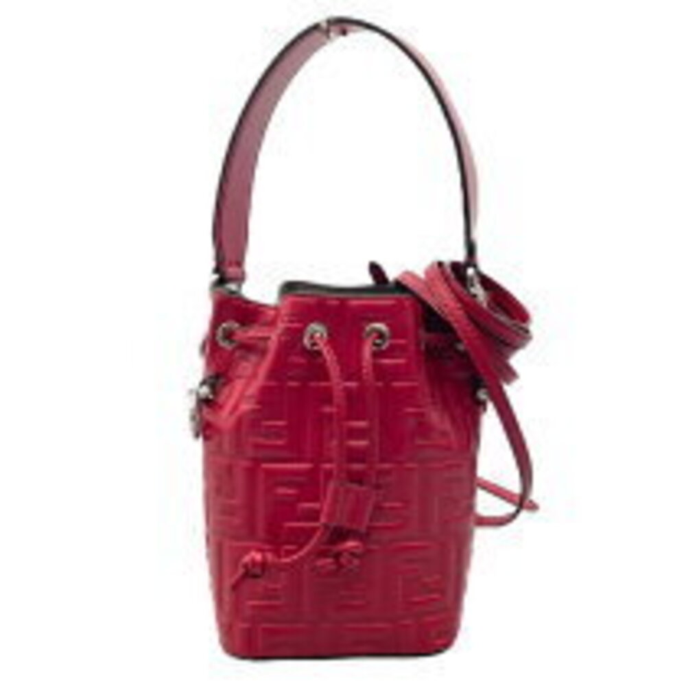 Fendi Montresor Red Embossed Leather Shoulder Bag